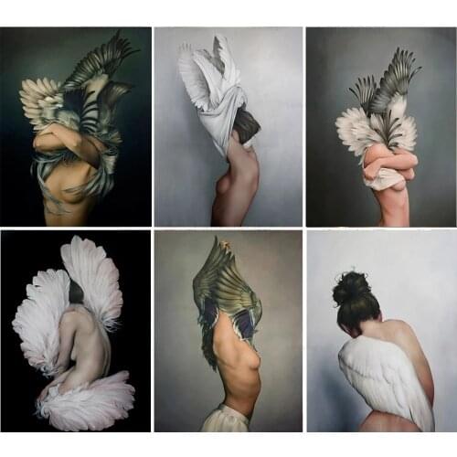 Canvas Painting Wing and Woman Portrait Modern Poster and Prints Graphic Wall Pictures Living Room Modern Home Decor No Frame