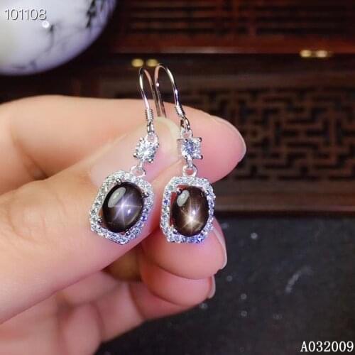 KJJEAXCMY fine jewelry 925 sterling silver inlaid natural black star sapphire earrings luxury girl new eardrop support test