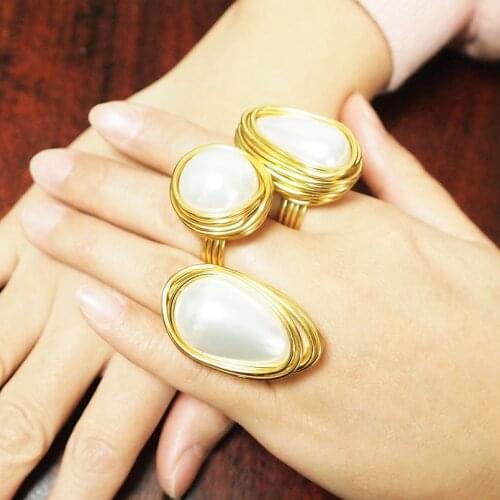 Handmade Statement Rings For Women Wire Spiral Round Imitation Pearl Big Rings Finger Rings Wedding Jewelry UKMOC
