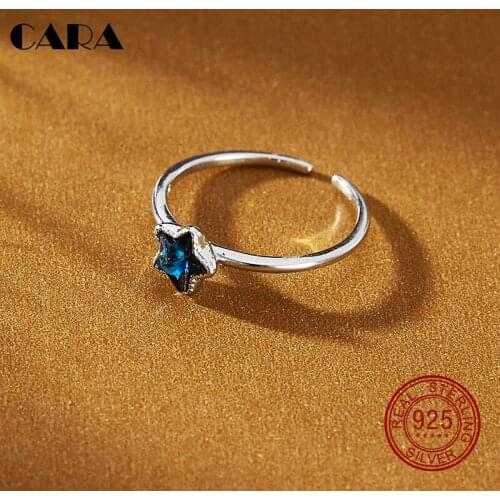 CARA free shipping Korea Style Girls 925 sterling sliver party rings Blue Star fashion Rings for women jewelry CARA0080