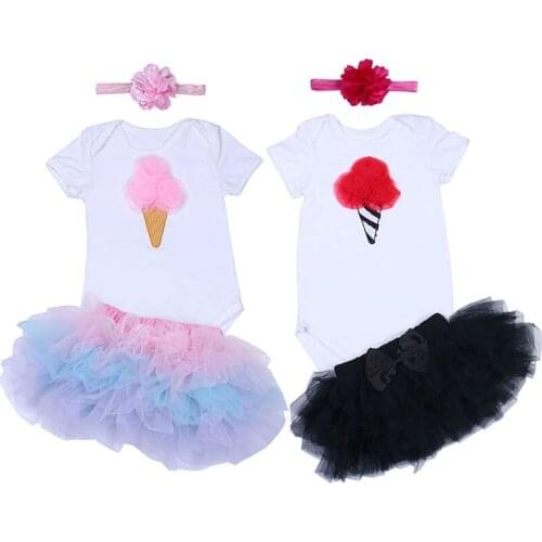Baby Girl Summer Ice Cream Dress 1st Birthday Cake Smash Party Outfits Cute Pink Tutu Princess Dress Sets for Toddler Baby Girl