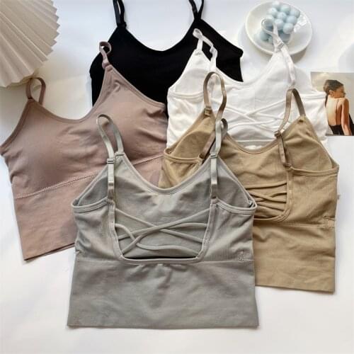 Summer Girls Sexy Crossed Back Camisole Tops With Pads Women Padding Base Tanks Tops For Female GT7119