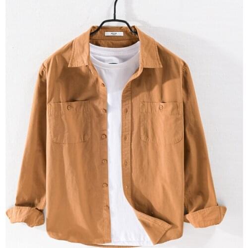 Suehaiwes brand Italy pure cotton khaki shirt men long-sleeved thick shirts for men casual autumn shirt mens chemise camisa