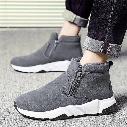 2020 New Men Winter Warm Boots Zipper Boots Men Snow Boots Super Comfort Winter Shoes Men Ankle Boots Fur Men Shoes Gray Black