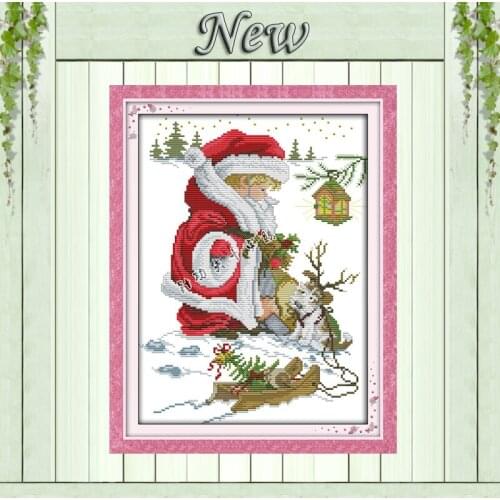 Happy Christmas winter snow Santa Claus Decor counted print on canvas DMC Cross Stitch kits 11CT 14CT needlework Set embroidery