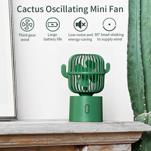 Cactus Portable Cordless USB Rechargeable Mini Desk Fans Sharking Head 3 Modes 80 Rotation Angle