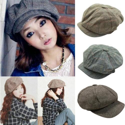 New Autumn Winter Unisex Women Men Casual Plaid Print Octagonal Cap Beanie Cap Beret Hats