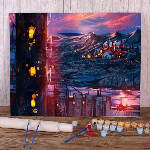 Scenery Pink Sky DIY Paint By Numbers Package Oil Paints 50*70 Canvas Painting Loft Wall Picture For Kids For Handiwork
