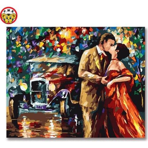 Kiss Rich Middle Age Romantic home decor Painting DIY Color Painting Filling Manual picture by numbers love pictures by numbers