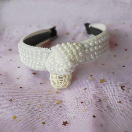 Special Design Pearl Headband Spanish Women Hairbands Turban Crown Handmade Knit Hair Accesory Headwear