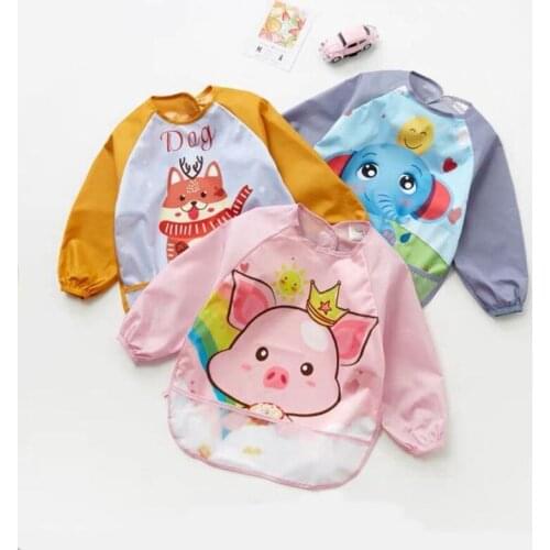 Cartoon Baby Bibs Apron Adjustable Burp Cloths Feeding With Long Sleeves Baby Accessories Stuff Cute Animals Bavoir Toddler Kids