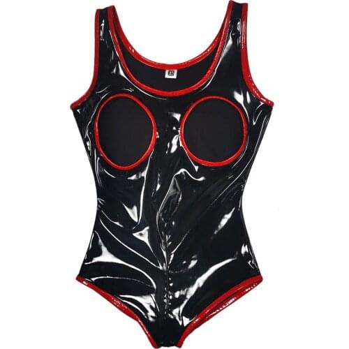 Sexy Women Bodysuit PVC Latex Ammonia One Piece Bikini Swimsuit Night Catwalk Show Body Sculpting Tights Open Crotch Erotic
