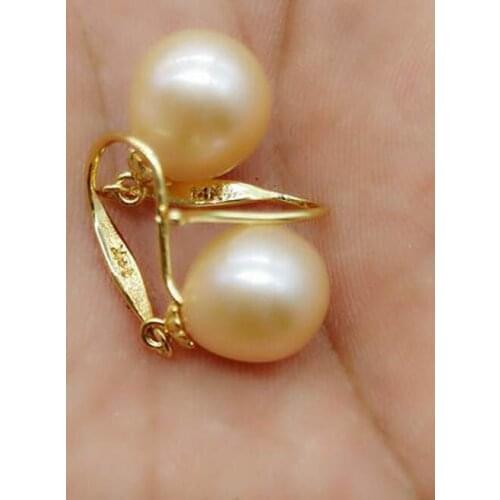 GENUINE 10-12MM AAA+ Faint pink SOUTH SEA PEARLS EARRING 14k/20 gold