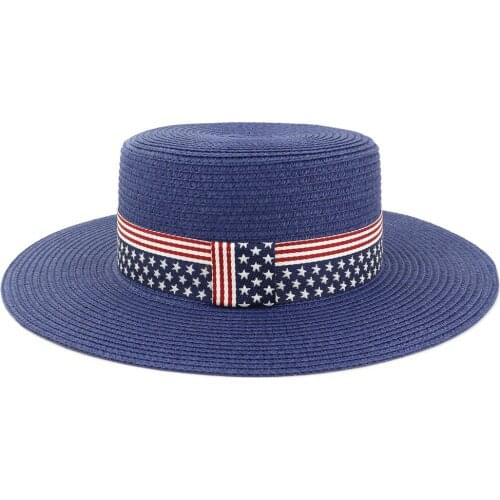 New Flat Top Fashion Solid Color Wide Brim Summer Women Straw Hat Outdoor Sunshade Caps Beach Travel Casual Women Straw Hat