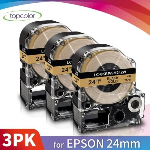 Topcolor 3PK Black on Gold Printer Ribbon 24mm Replace Kingjim Label Tape SM24ZW LK-6KBP for Epson Label Maker Typewriter LW700
