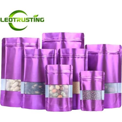 100pcs Stand up Mysterious Matte Purple Foil Window Zipper Pouches Heat Sealing Wedding Gifts Jewelry Underwear Resealable Bags