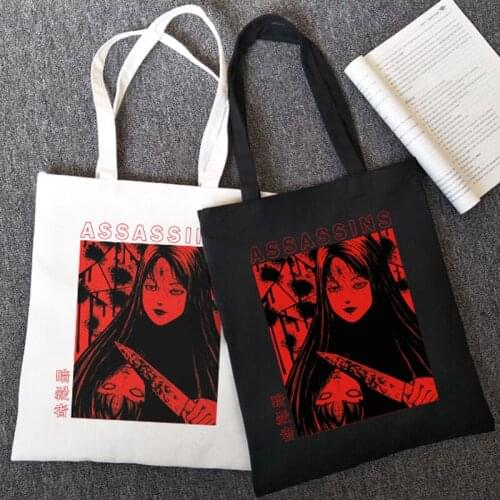 Womens Casual Large Capacity Vintage Fashion Large Size Loose Harajuku Dark Womens Shoulder Bag Gothic Horror Tomie Canvas Bag