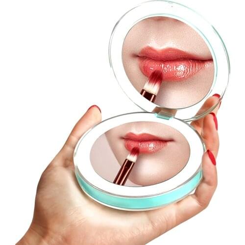 LED Mini Makeup Mirror 3X Magnify Hand Held Fold Portable LED Mirror Cosmetic Beauty Mirror