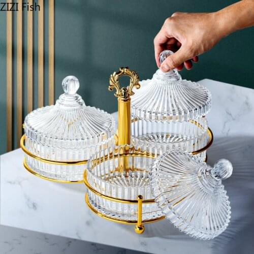 European Style Fruit Platter Luxury Glass Snack Plate Four-piece Suit Creative Home Fruit Tray Compartment Food Container