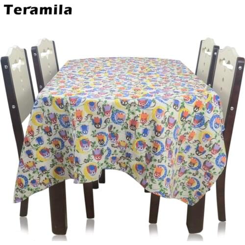 Teramila Dustproof Cotton Linen Owl Pattern Table Cover Rectangular Thick Tablecloth Dining For Party Home Mantel Wedding Decor