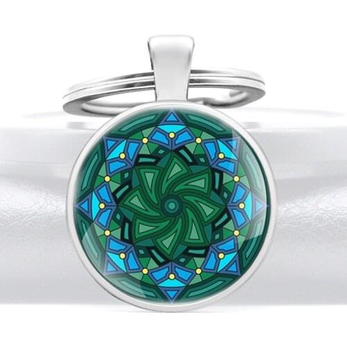 Unique Mandala Relax Design Glass Cabochon Pendant Key Chain Classic Men Women Key Rings Jewelry Gifts Keychains