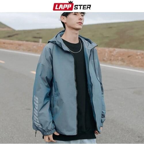LAPPSTER Streetwear Men Letter Hooded Windbreaker 2020 Autumn Oversize Mens Hip Hop Jacket Coat Male Korean Black Bomber Jackets