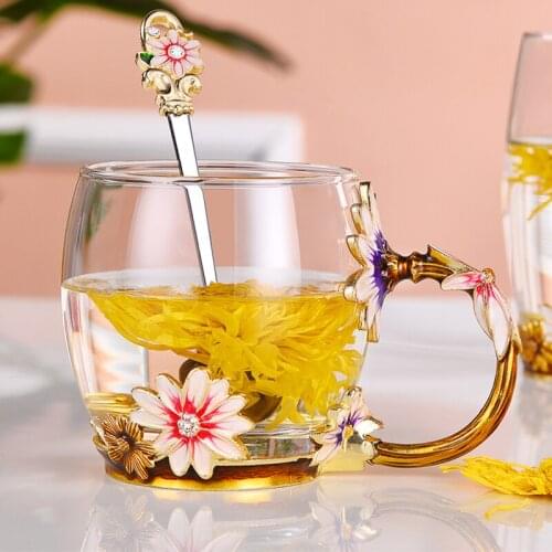 High qualit Novelty Enamel Coffee Cup Mug Flower Tea Glass Cups for Hot and Cold Drinks, Perfect Gifts For Her