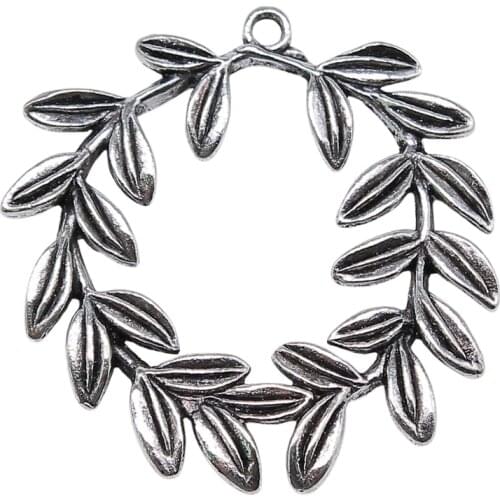 WYSIWYG 4pcs Charms Olive Branch Wreath 41x36mm Antique Bronze Silver Color Pendants Making DIY Handmade Jewelry
