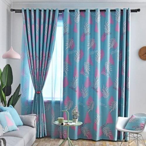Leaf Printed Kitchen Curtains Blackout Polyester Fabric 1 Panel Hotel Quality Window Door Drapes for Living Room Bedroom Decor