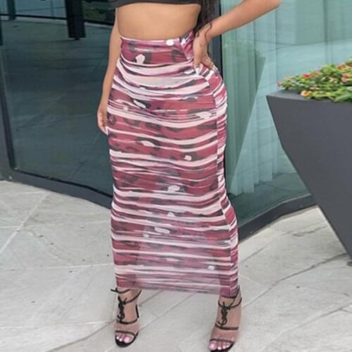 2021 Summer Print Long Skirt Skirt Womens High Waist Street Self-cultivation Bag Hip Temperament Casual Long Skirt Retro Women