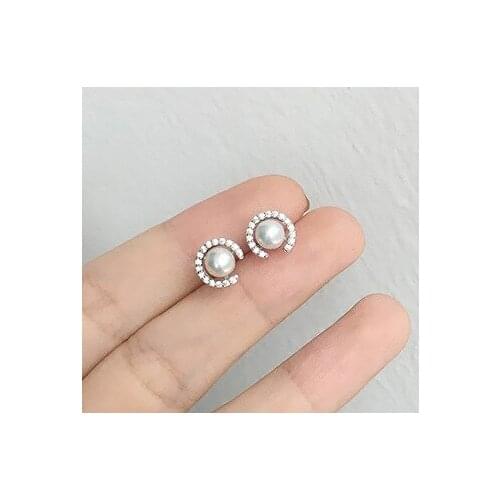 Beautful pearl cz earrings 100% 925 Sterling silver Jewelry fashion Hypoallergenic Stud earrings for women girl gift