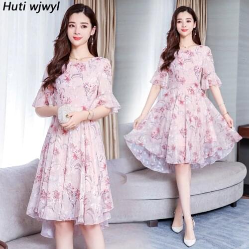 2021 Vintage 3XL Plus Size Pink Floral Beach Dress Summer Print Chiffon Boho Midi Sundress Women Bodycon Elegant Party Vestidos
