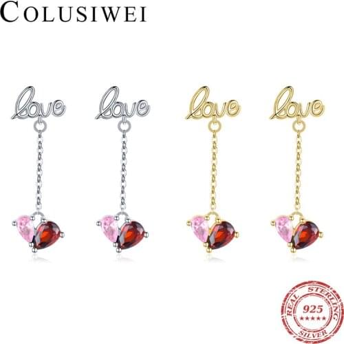Colusiwei Romantic Long Tassel Ear Love 925 Sterling Silver Drop Earrings for Women Ear Jewelry Valentines Day Gift
