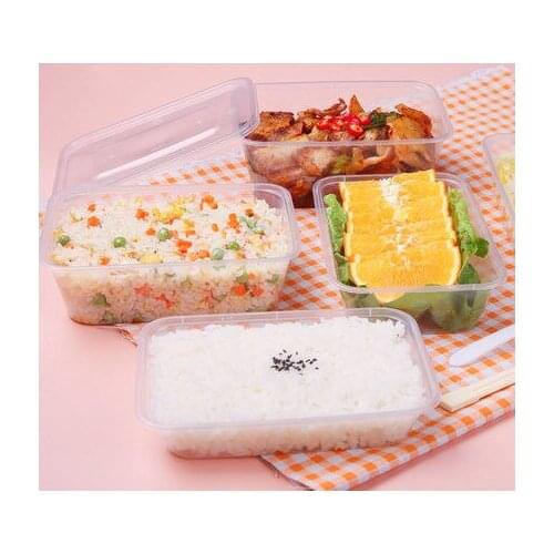 100pcs/pack Thick Square Disposable Lunch Box Food Package Takeaway Plastic Fast Food Fruit Salad Crisper with Lid Fast Food Box