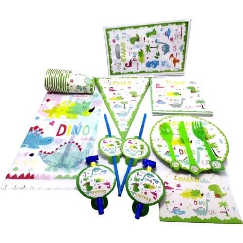 113pcs/lot Dinosaur Theme Forks Straws Birthday Party Decorate Cups Plates Tablecloth Napkins Baby Shower Banner invitation card