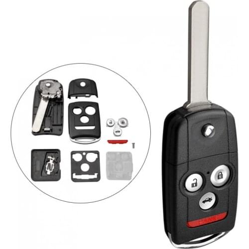 4 Buttons Car Auto Key Fob Case Shell Replacement Flip Folding Panic Button Remote Cover with HON66 Blade Fit for Acura
