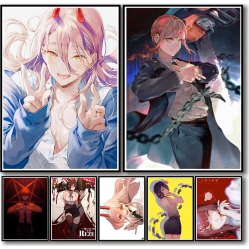 50 Designs Anime Chainsaw Man Whitepaper Poster Artwork Fancy Wall Sticker for Coffee House Bar 1