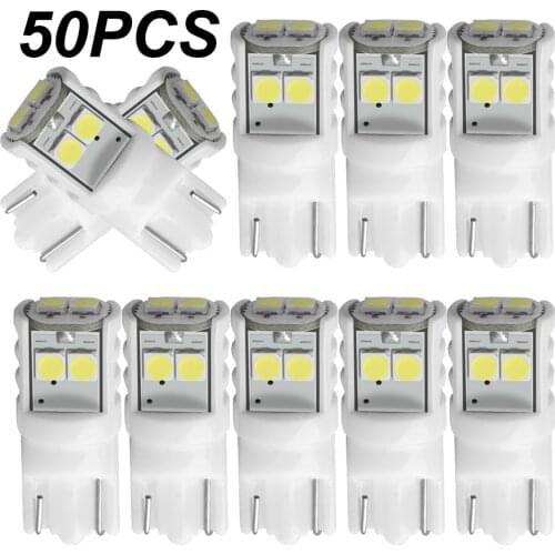 50X T10 W5W Ceramics LED Waterproof Wedge Licence Plate Lights WY5W Turn Side Lamp Car Reading Dome Light Auto Parking Bulb 12V
