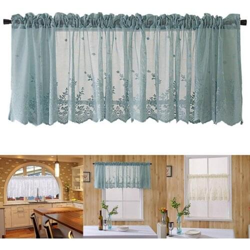 80% HOT SALE Window Curtain Short Kitchen Valance Drape Polyester Lace Flower Pattern Balcony Curtain for Home