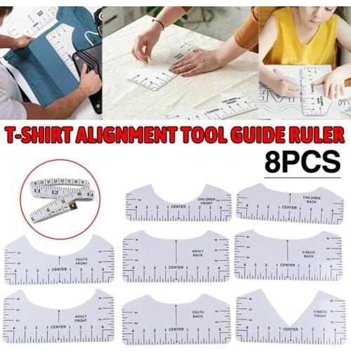 9pcs Sewing Centering Design Vinyl T-Shirt Alignment Ruler Guide Tools Set Measuring For DIY Sewing Handmade Craft