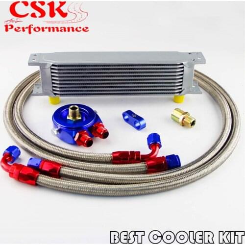 AN-8AN 10 Row Universal Engine Oil Cooler + Filter Sandwich Adapter Kit