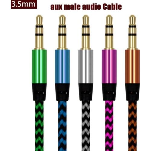 Car Aux Cord 1m Nylon Jack Audio Cable 3.5 mm to 3.5mm Aux Cable Male to Male Cloth Audio Aux Cable Gold Plug for iphone speaker