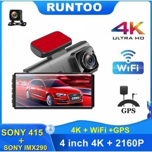 Car DVR Camera 4K 4 Inch Sony IMX415 Ultra HD 3840*2160P Auto Driving Video Recorders Rear View Mirror Dual Lens Dash Cam GPS