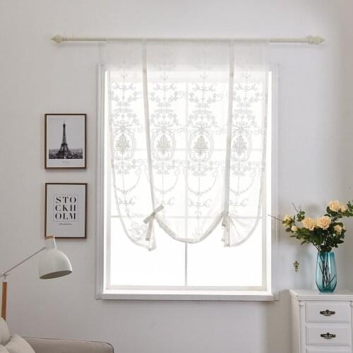 White Embroideried Roman Curtains 1 Piece Tulle Voile Rod Style Window Door Decorations for Bedroom Living Room Kitchen Cafe