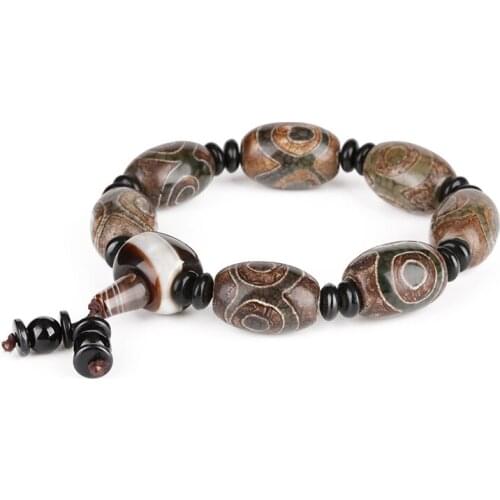 Brown grey black onyx big oval semi precious stone beads beaded tassel charm tibetan buddhism beads bracelet for man