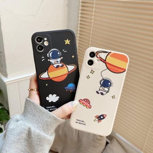 Retro travel in space astronaut kawaii Japanese Phone Case For iPhone 11 12 Pro Max Xs Max XR Xs 7 8 Plus 7Plus case Cute Cover