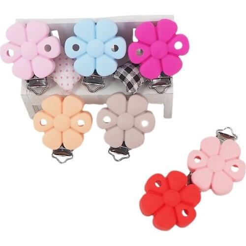 Chenkai 5pcs Flower Shape Silicone Clips BPA Free DIY Baby Teething Pacifier Dummy Nursing Sensory Necklace Chain Clips Toys