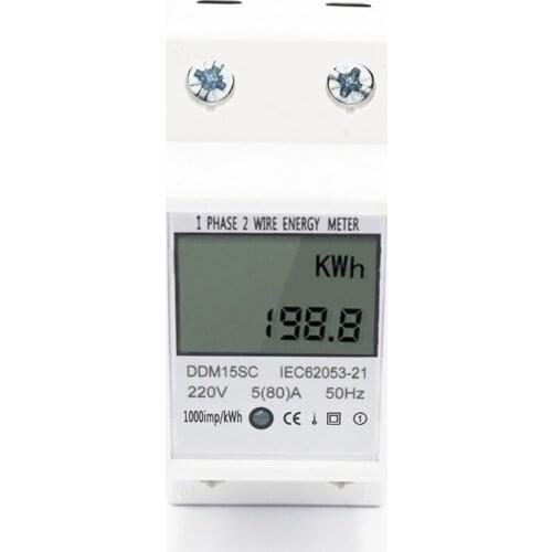 Digital Energy Meter 5(80)A LCD Digital Display Single Phase DIN-Rail Electronic 1 Phase 2 Wire Energy KWh Meter
