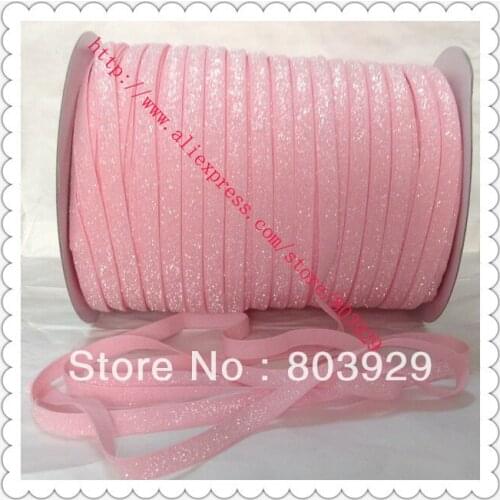 Stretch Metallic Headband Ribbon Lt. Pink Sparkle Ribbon 3/8" Elastic Frosted Pink Glitter Velvet Ribbon