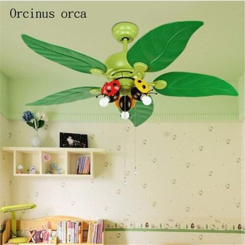 Cartoon creation seven star ladybug electric fan chandelier living room childrens room lamp modern simple LED pendant lamp